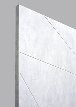 светлая дверь с покрытием под бетон открытие три четверти